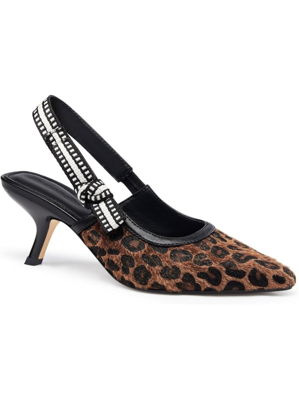 Women's Leopard Slingback Kitten Heel Closed Pointed Toe Bowknot Knitted Slip On
